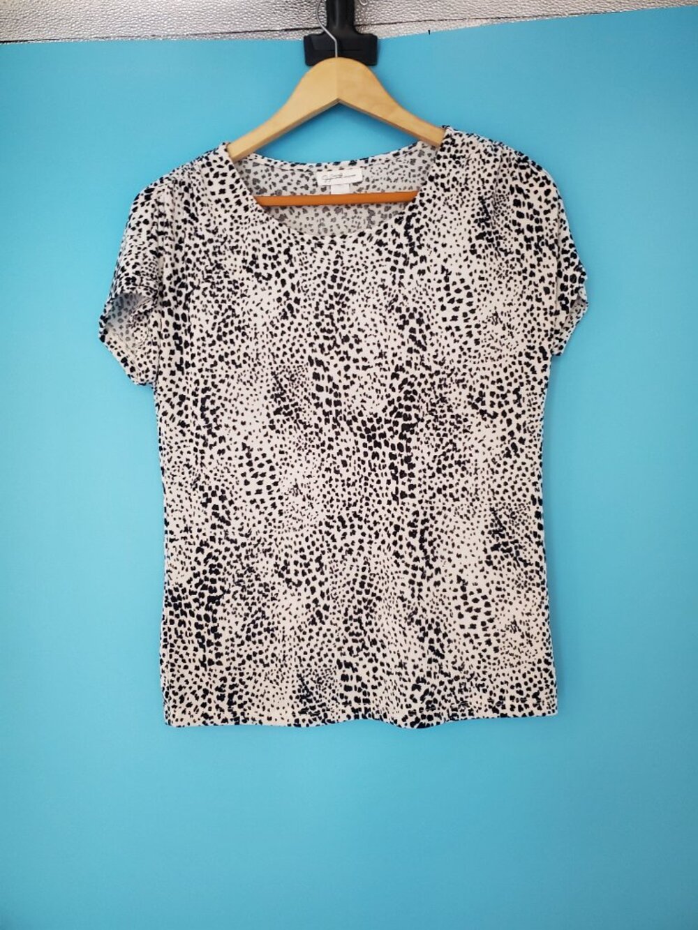 Jaclyn Smith Blouse Size Small Black & White Short Sleeve Stretch